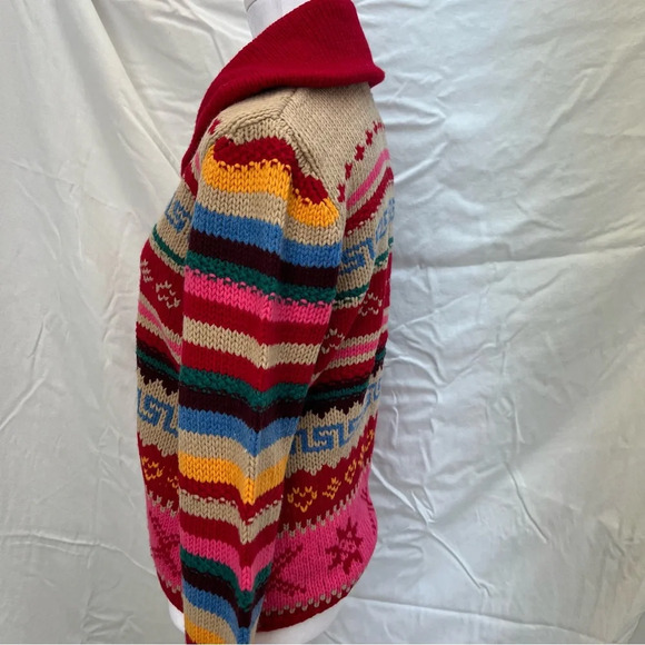 Vintage Liz Claiborne Intarcia Jaquard wool blend colorful collared cardigan. - Picture 3 of 7